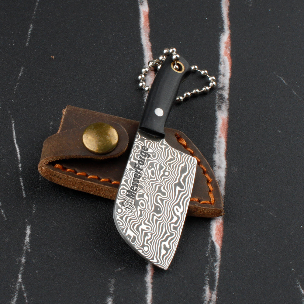 Co-Star 2.6'' Mini Butchers - Fashion Damascus Keychain Knife for Everyday Carry & Fruit Cutting｜Textured G10 Handle & Ultra-Light (17g)