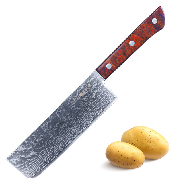 Meteorite PaintedBunting 7" Nakiri Knife - Japanese Vegetable Chef Blade for Perfect Chopping & Slicing, 67-Layer Damascus Steel with Lightweight Acrylic Handle Hover Image