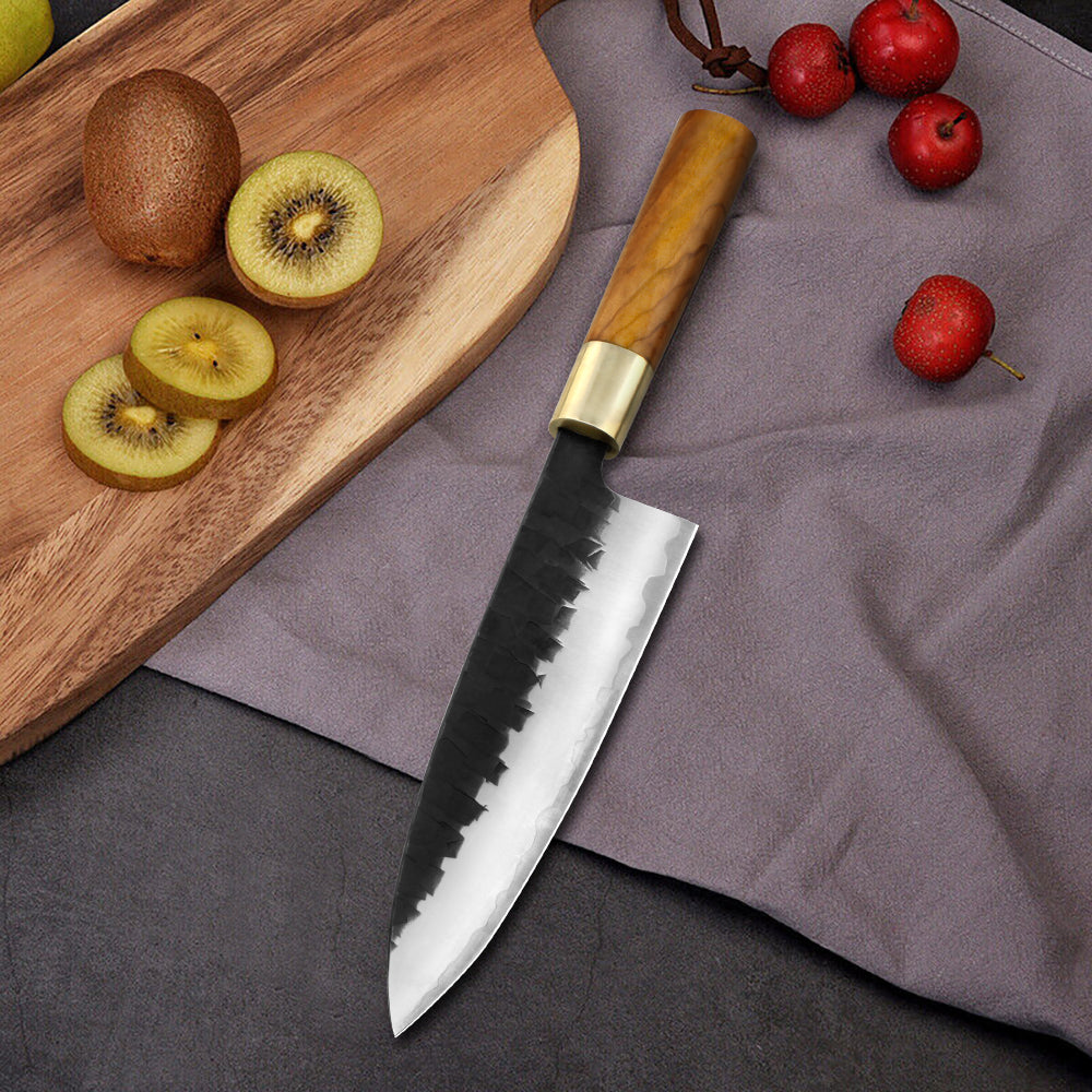 Kajiya Asakusa 7'' Deba - Professional Japanese Kitchen Knife for Fish Deboning & Meat Processing with 3-Layer VG10 Steel Blade & Natural Wooden Handle (Olive/Ebony options)