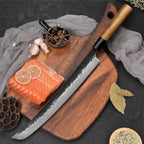 Kajiya Keikoku 13'' Senmaru - Professional Japanese Kitchen Knife for Large Fish Butchering & Sashimi with 67-Layer Damascus VG10 Steel Blade & Natural Wooden Handle (Olive/Ebony options)