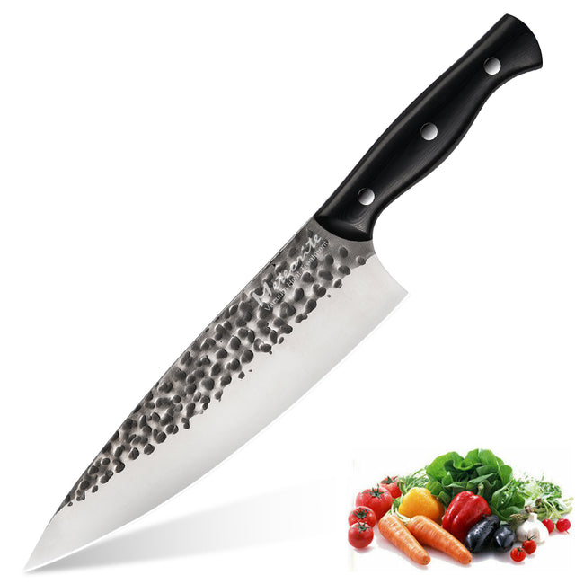Meteorite Reindeer 9'' Chef Knife - Heavy-Duty Camp Kitchen Knife for Outdoor Cooking & Wild Game Prep｜3.3mm High-Carbon Steel Blade & Non-Slip Grip Handle Hover Image