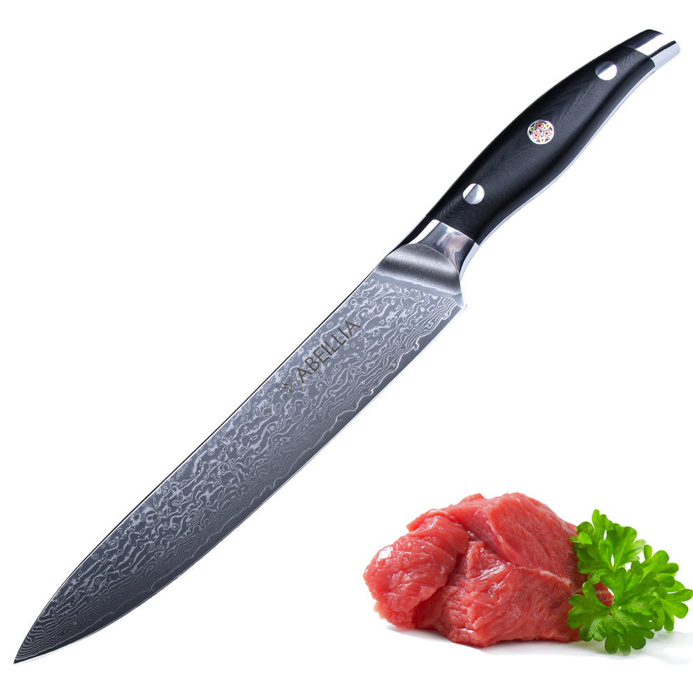 Abellia Libra Professional 9inch Carving Knife Damascus Steel VG10 Meat Slicing Knives with Black G10 Handle