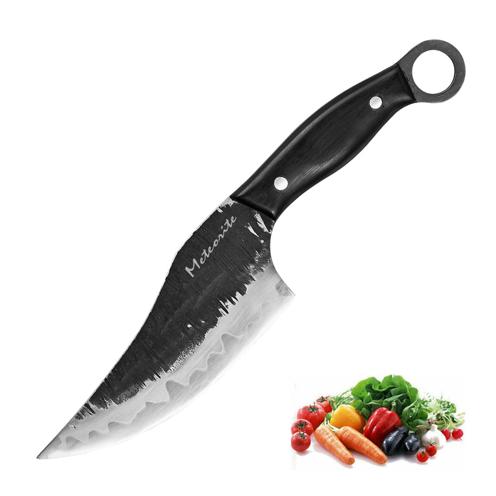 Meteorite Kodiak 7'' Slicing Knife - Heavy-Duty Full-Tang Outdoor Knife for Camp Cooking & Game Processing｜T10 Forged Steel & Natural Wooden Handle (Ebony)