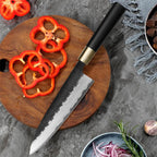 Kajiya Asakusa 9'' Gyuto - Professional Japanese Kitchen Knife for All-Purpose Cooking & Precision Cutting with 3-Layer VG10 Steel Blade & Natural Wooden Handle (Olive/Ebony options)