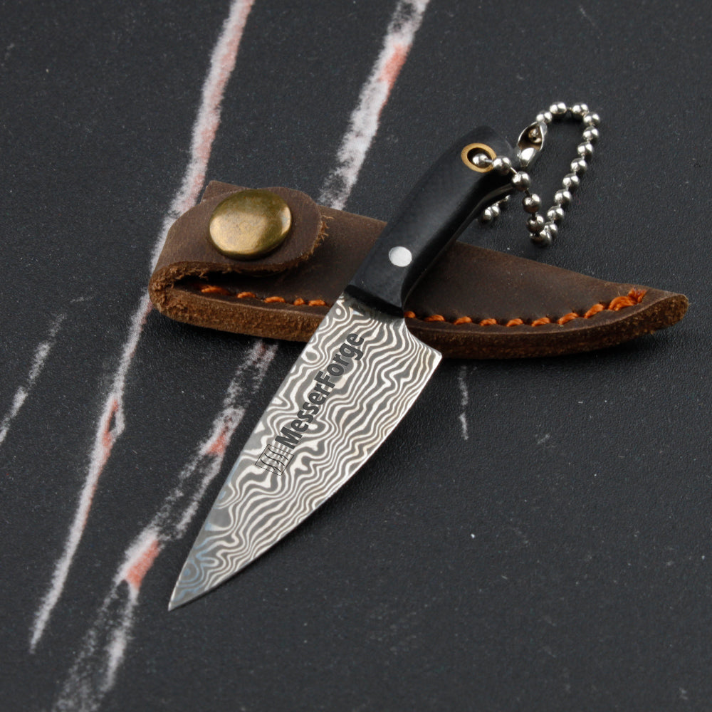 Meteorite Kodiak 3'' Mini Chef - Designer Keychain Knife for Fruit Carving & Package Opening｜67-Layer Damascus Steel & Featherlight G10 (10g)