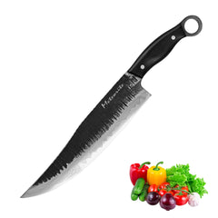 Meteorite Kodiak 10'' Utility Knife - Heavy-Duty Full-Tang Camp Kitchen Knife for Outdoor Cooking & Wood Processing｜T10 Forged Steel & Natural Wooden Handle (Ebony)