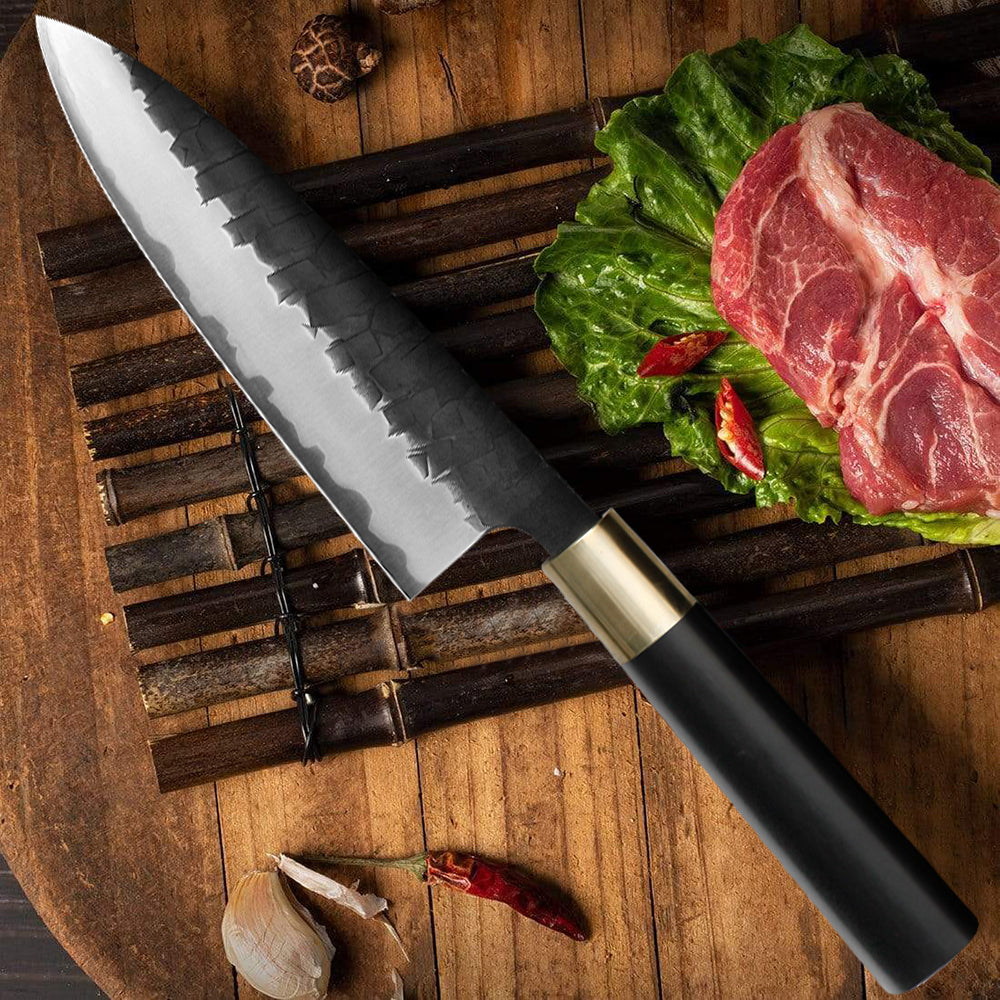 Kajiya Asakusa 7'' Deba - Professional Japanese Kitchen Knife for Fish Deboning & Meat Processing with 3-Layer VG10 Steel Blade & Natural Wooden Handle (Olive/Ebony options)