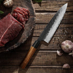 Kajiya Keikoku 9'' Gyuto - Professional Japanese Kitchen Knife for Meat Cutting & Vegetable Slicing with 67-Layer Damascus VG10 Steel Blade & Natural Wooden Handle (Olive)