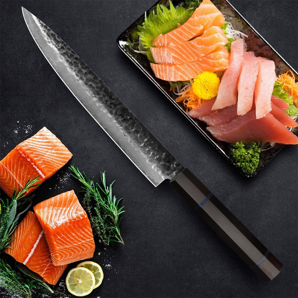 Kajiya Unnan 10" Yanagiba - Japanese Professional Sashimi & Fish Slicing with Damascus Steel Blade & Ebony Wood Handle