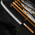 Kajiya Asakusa 13'' Senmaru - Professional Japanese Kitchen Knife for Fish Butchering & Sashimi with 3-Layer VG10 Steel Blade & Natural Wooden Handle (Olive/Ebony options)