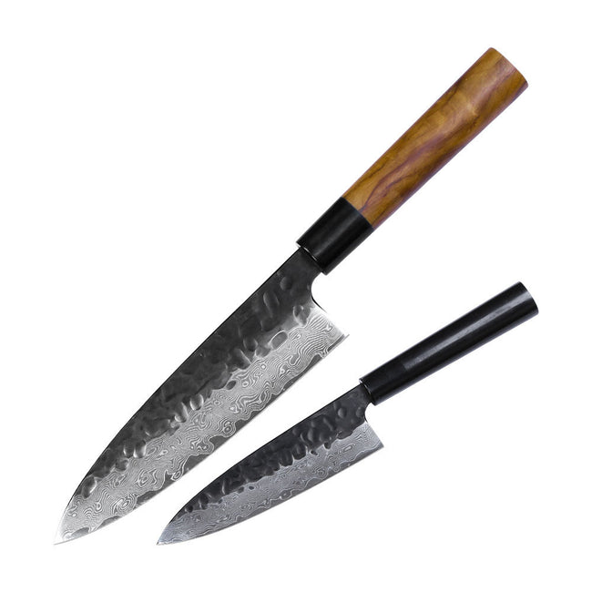 Kajiya Keikoku 7'' Deba - Professional Japanese Kitchen Knife for Fish Deboning & Heavy-Duty Butchering with 67-Layer Damascus VG10 Steel blade & Natural Wooden Handle (Olive/Ebony options) Hover Image