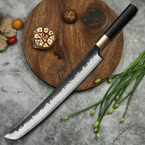 Kajiya Asakusa Brass Bolster Ebony wood 13 inch fish fillet knife butcher knife and damascus steel Takohiki /sakimaru knives