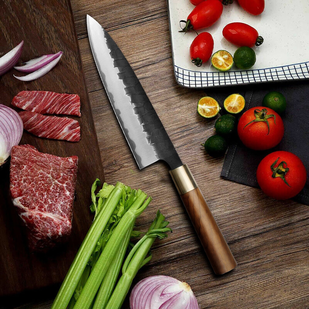 Kajiya Asakusa 9'' Gyuto - Professional Japanese Kitchen Knife for All-Purpose Cooking & Precision Cutting with 3-Layer VG10 Steel Blade & Natural Wooden Handle (Olive)