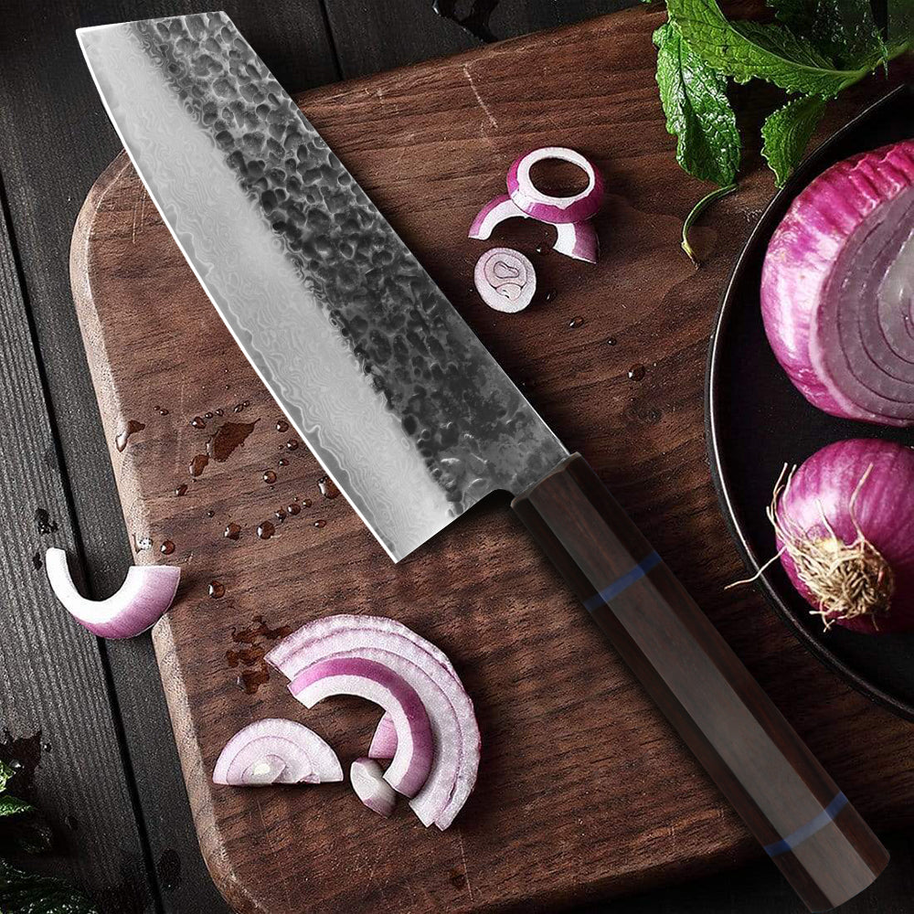 Kajiya Unnan 7" Bunka  - Japanese Kitchen's Heavy-Duty Chopping with Damascus Steel Blade & Ebony Wood Handle