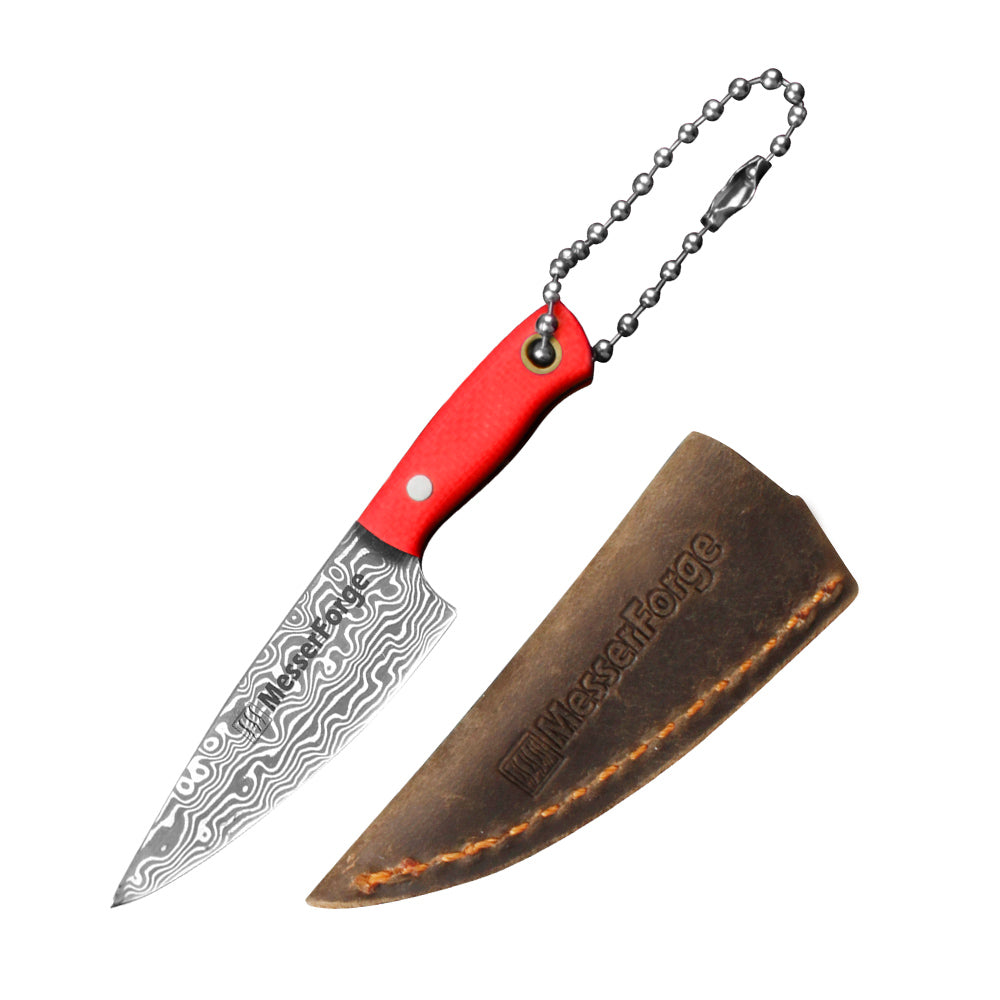 Co-Star 3'' Mini Chef - Designer Keychain Knife for Fruit Carving & Package Opening｜67-Layer Damascus Steel & Featherlight G10 (10g)
