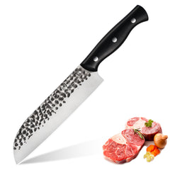 Meteorite Reindeer 8'' Santoku Knife - Outdoor Camp Kitchen Knife for Picnic Food Prep & Bushcraft｜Japanese-Style High-Carbon Stainless Steel  & Grip-Tech G10 Handle