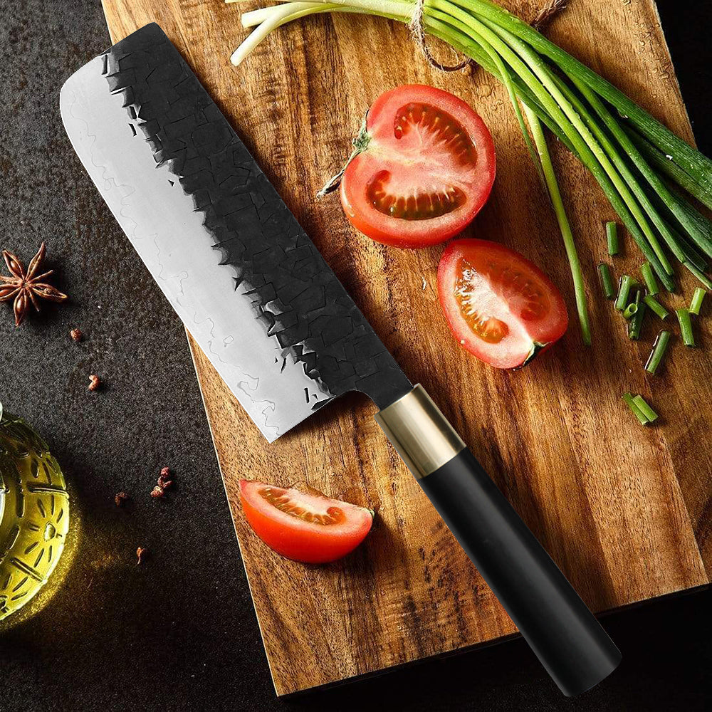 Kajiya Asakusa 7'' Nakiri - Japanese Kitchen Knife for Vegetable Chopping & Precision Slicing with 3-Layer VG10 Steel Blade & Natural Wooden Handle (Olive/Ebony options)