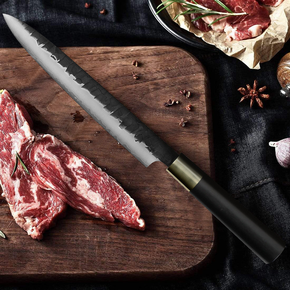 Kajiya Asakusa 9'' YanagiBa - Professional Japanese Kitchen Knife for Sushi & Sashimi Mastery with 3-Layer VG10 Steel Blade & Natural Wooden Handle (Olive/Ebony options)