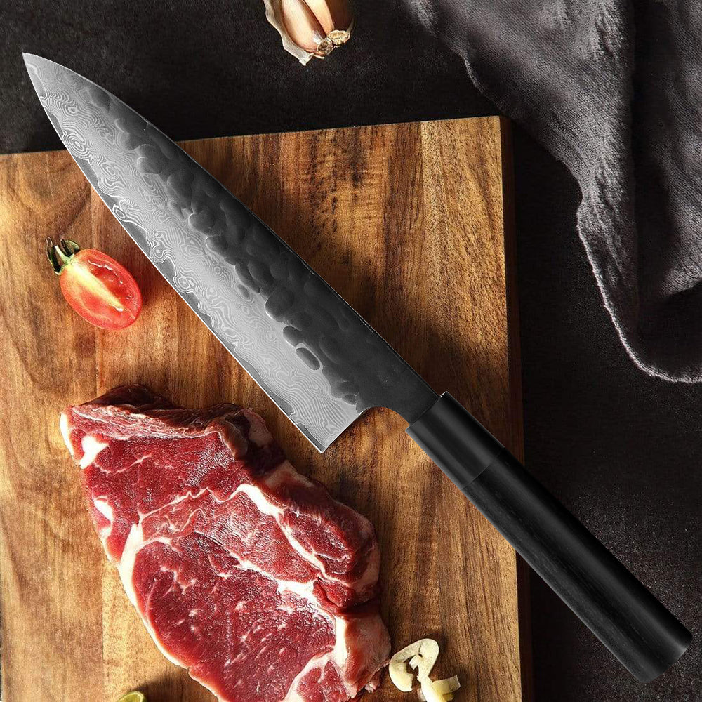 Kajiya Keikoku 9'' Gyuto - Professional Japanese Kitchen Knife for Meat Cutting & Vegetable Slicing with 67-Layer Damascus VG10 Steel Blade & Natural Wooden Handle (Olive/Ebony options)