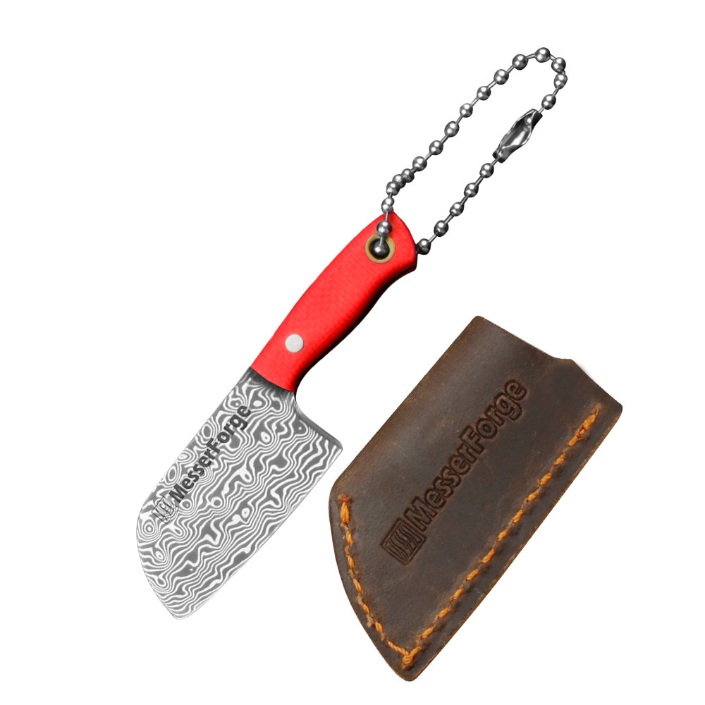 Co-Star 2.6'' Mini Butchers - Fashion Damascus Keychain Knife for Everyday Carry & Fruit Cutting｜Textured G10 Handle & Ultra-Light (17g)