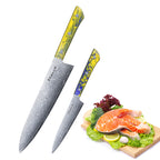 Meteorite PaintedBunting 2pcs Chef & Utility Knife set - Premium Damascus Kitchen Chefs Knife Set - Japanese Style knives Blade in Gift Box