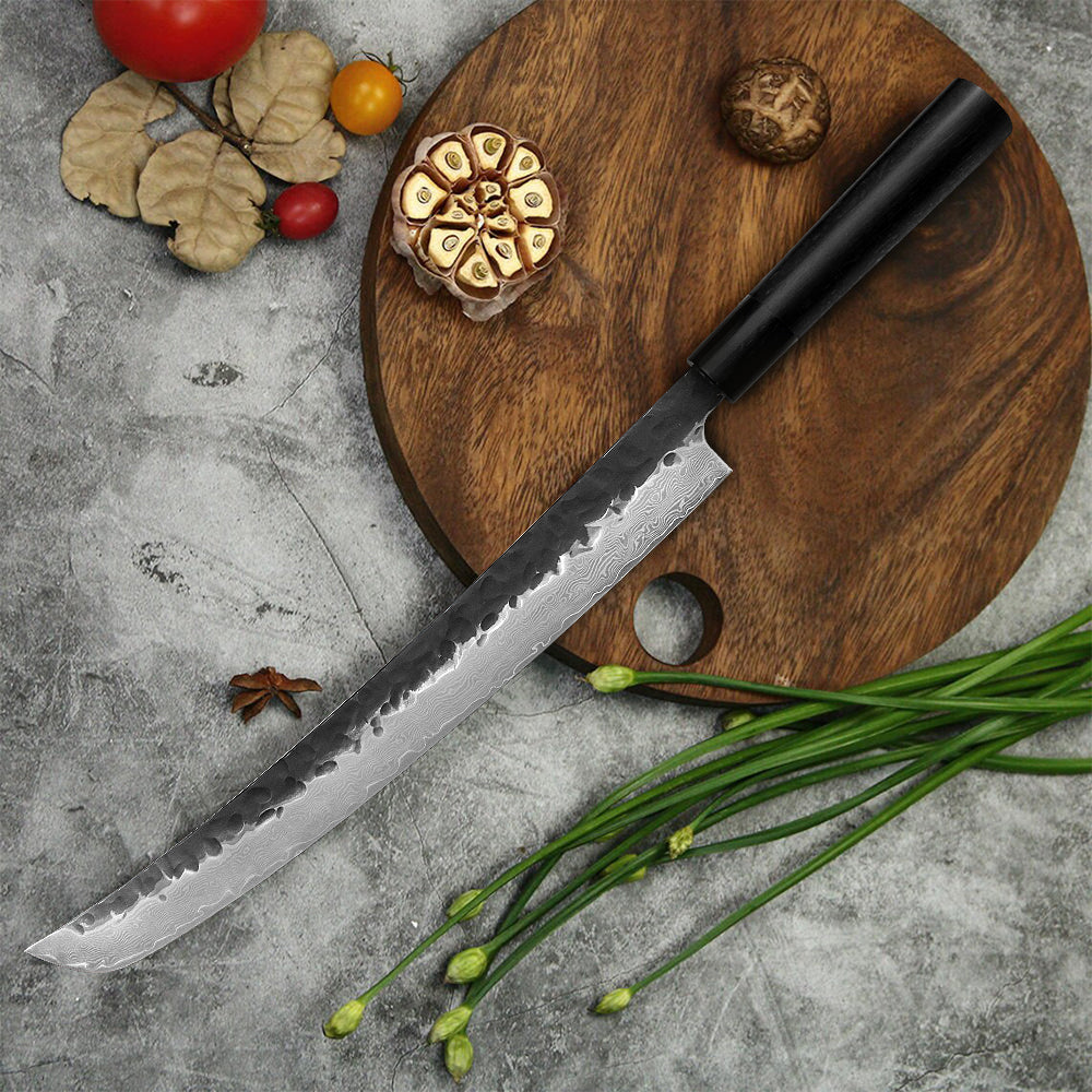 Kajiya Keikoku 13'' Senmaru - Professional Japanese Kitchen Knife for Large Fish Butchering & Sashimi with 67-Layer Damascus VG10 Steel Blade & Natural Wooden Handle (Olive/Ebony options)
