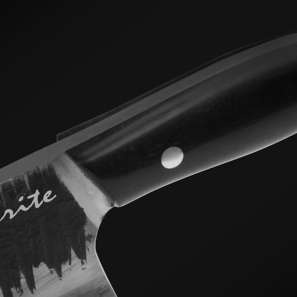 Meteorite Kodiak 6'' Asia Cleaver - Heavy-Duty Full-Tang Outdoor Knife for Camp Cooking & Game Processing｜T10 Forged Steel & Natural Wooden Handle (Ebony)