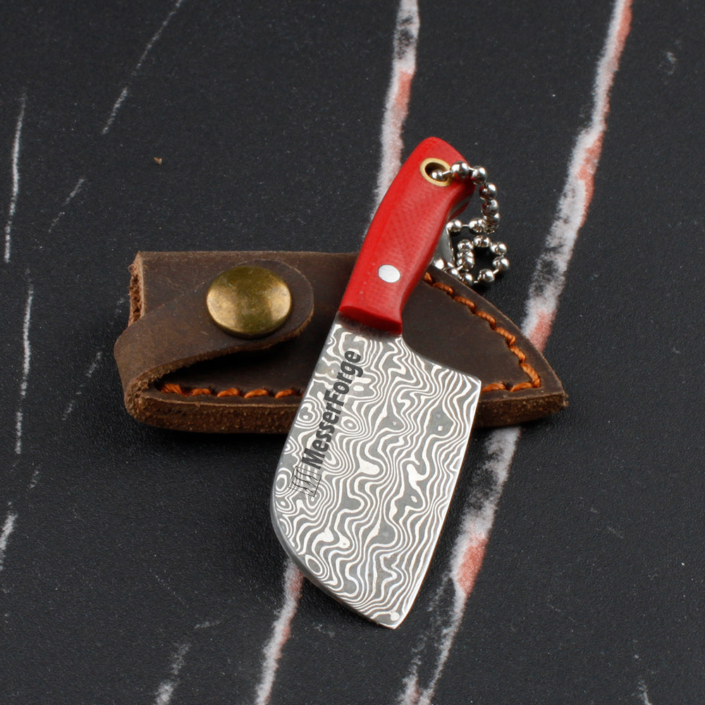 Co-Star 2.6'' Mini Butchers - Fashion Damascus Keychain Knife for Everyday Carry & Fruit Cutting｜Textured G10 Handle & Ultra-Light (17g)