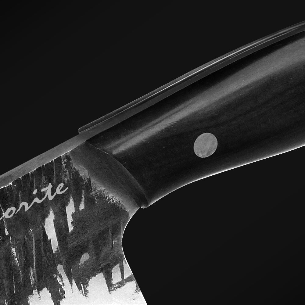 Meteorite Kodiak 7'' Cleaver - Heavy-Duty Full-Tang Outdoor Knife for Camp Cooking & Wood Chopping｜T10 Forged Steel & Natural Wooden Handle (Ebony)