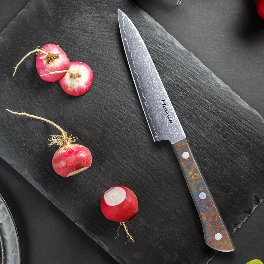 Meteorite PaintedBunting 5" Utility Knife - Compact Kitchen Blade for Precision Peeling & Detail Work, 67-Layer Damascus Steel with Trendy Acrylic Handle