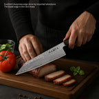 Kajiya Kumano 8'' Kiritsuke - Fashion-Forward Japanese Kitchen Knife for Precision Slicing & Multi-Purpose Cooking with 3-Layer VG10 Steel Blade & OX Horn and Wood Handle