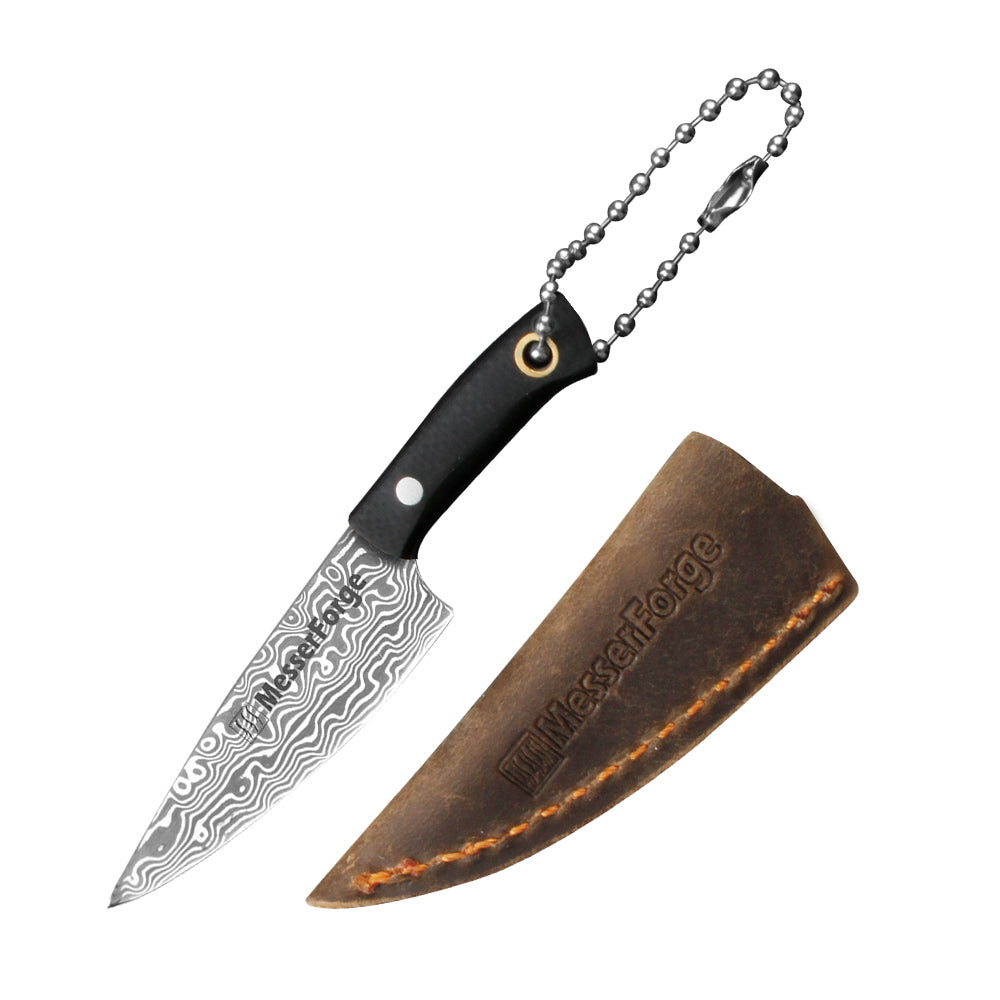 Co-Star 3'' Mini Chef - Designer Keychain Knife for Fruit Carving & Package Opening｜67-Layer Damascus Steel & Featherlight G10 (10g)