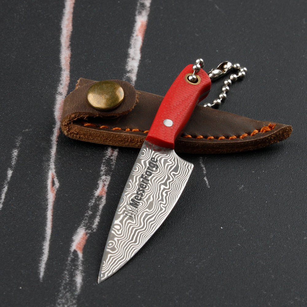 Co-Star 3'' Mini Chef - Designer Keychain Knife for Fruit Carving & Package Opening｜67-Layer Damascus Steel & Featherlight G10 (10g)
