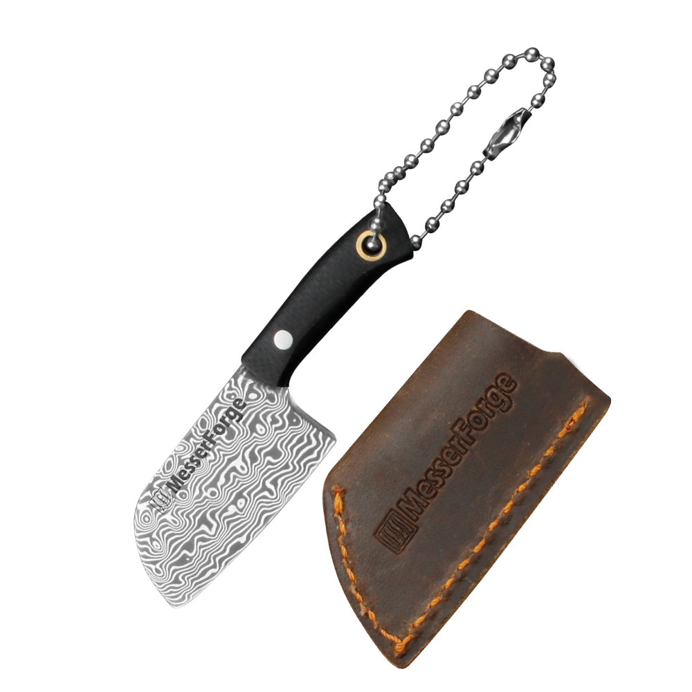 Co-Star 2.6'' Mini Butchers - Fashion Damascus Keychain Knife for Everyday Carry & Fruit Cutting｜Textured G10 Handle & Ultra-Light (17g)