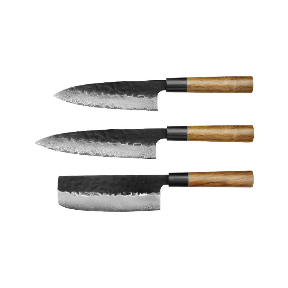 Kajiya Keikoku Japanese Knife Set – 2PCS / 3PCS / 6PCS Options | 67-Layer Damascus Steel | Nakiri, DeBa, Gyuto, Yanagiba, Senmaru | Natural Wood Handle