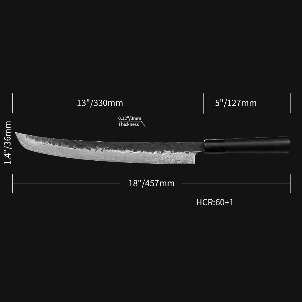 Kajiya Keikoku 13'' Senmaru - Professional Japanese Kitchen Knife for Large Fish Butchering & Sashimi with 67-Layer Damascus VG10 Steel Blade & Natural Wooden Handle (Ebony)