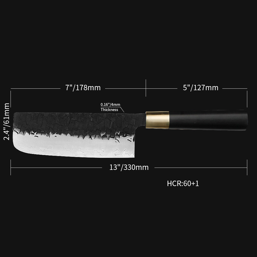 Kajiya Asakusa 7'' Nakiri - Japanese Kitchen Knife for Vegetable Chopping & Precision Slicing with 3-Layer VG10 Steel Blade & Natural Wooden Handle (Olive/Ebony options)