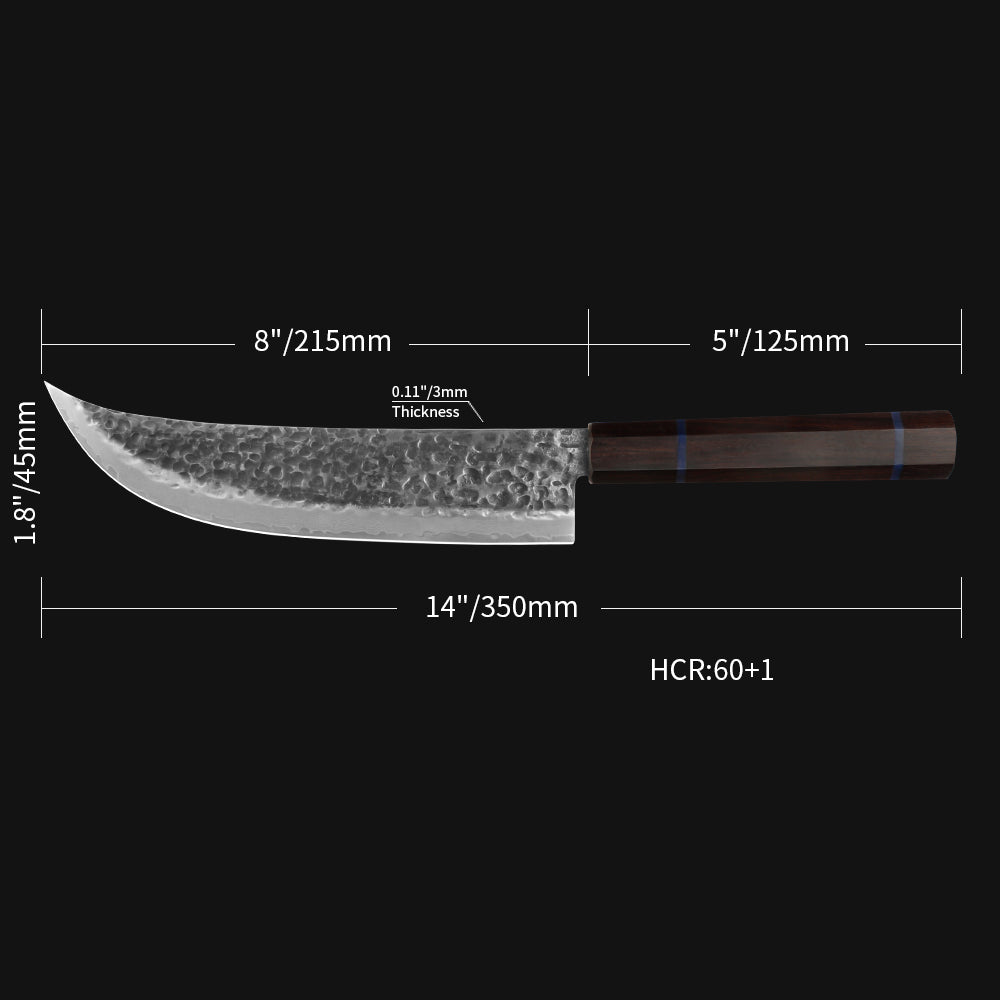 Kajiya Unnan 8.5" Japanese Hunting knife - Professional Meat & Poultry Deboning with Damascus Steel Blade & Ebony Wood Handle