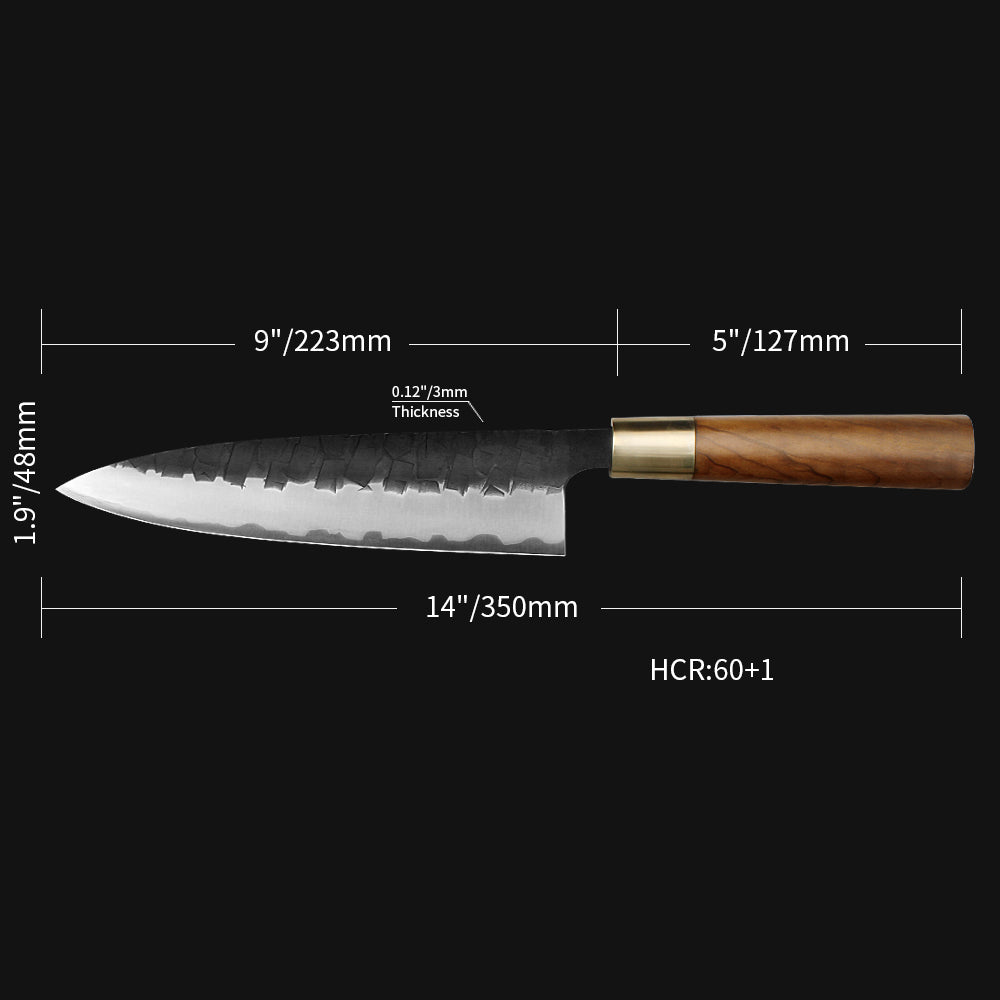 Kajiya Asakusa 9'' Gyuto - Professional Japanese Kitchen Knife for All-Purpose Cooking & Precision Cutting with 3-Layer VG10 Steel Blade & Natural Wooden Handle (Olive)