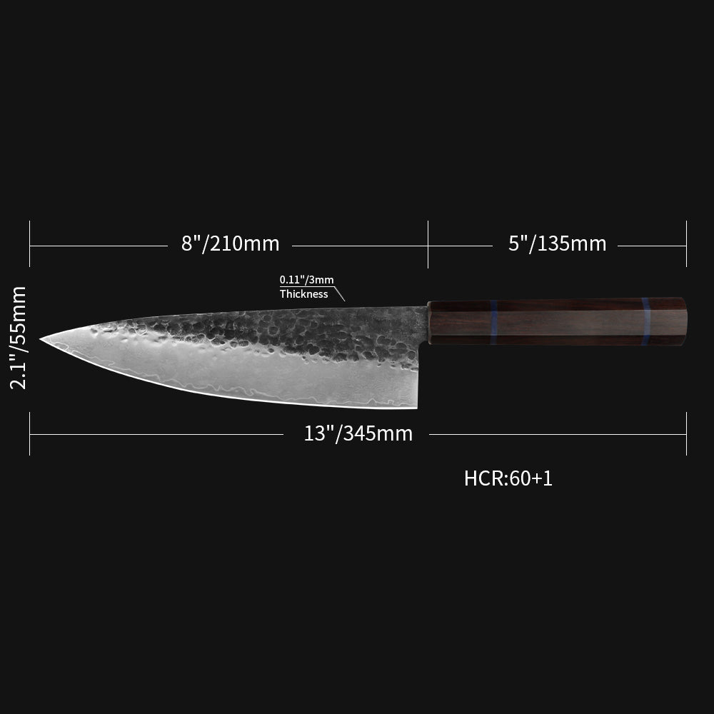 Kajiya Unnan 8" Gyuto - Japanese Professional Kitchen Cooking with 67-Layer Damascus Steel & Comfort Grip Wood Handle