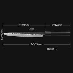 Kajiya Keikoku 9'' ‌YanagiBa - Ultra-Light Japanese Sashimi Knife for Precision Fish Slicing with 67-Layer Damascus Steel & Natural Wooden Handle (Ebony)