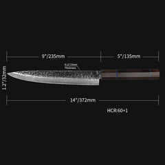 Kajiya Unnan 10" Yanagiba - Japanese Professional Sashimi & Fish Slicing with Damascus Steel Blade & Ebony Wood Handle