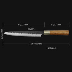 Kajiya Asakusa 9'' YanagiBa - Professional Japanese Kitchen Knife for Sushi & Sashimi Mastery with 3-Layer VG10 Steel Blade & Natural Wooden Handle (Olive)