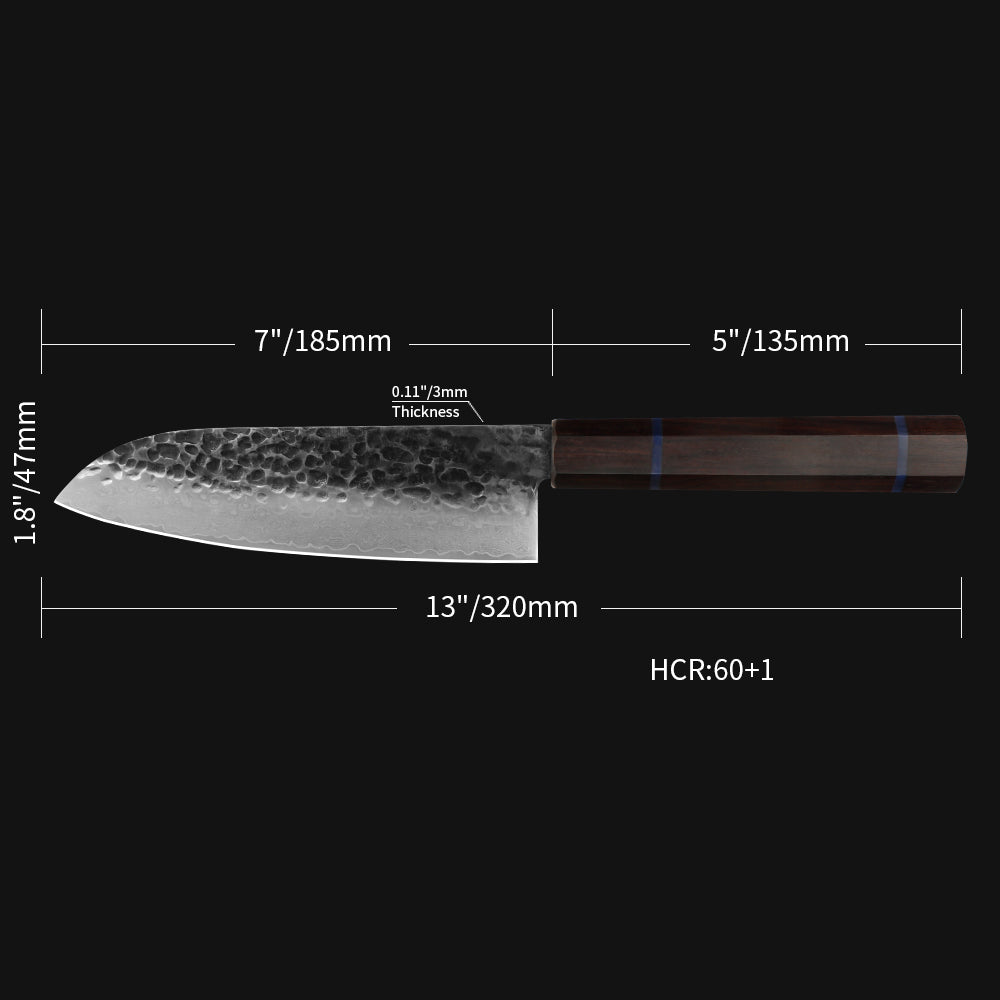 Kajiya Unnan 7" Santoku  - Professional Chef's Choice Multi-Purpose Cutting with 67-Layer Damascus Steel & Ebony Wood Handle