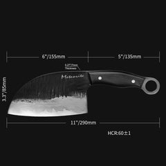 Meteorite Kodiak 6'' Asia Cleaver - Heavy-Duty Full-Tang Outdoor Knife for Camp Cooking & Game Processing｜T10 Forged Steel & Natural Wooden Handle (Ebony)