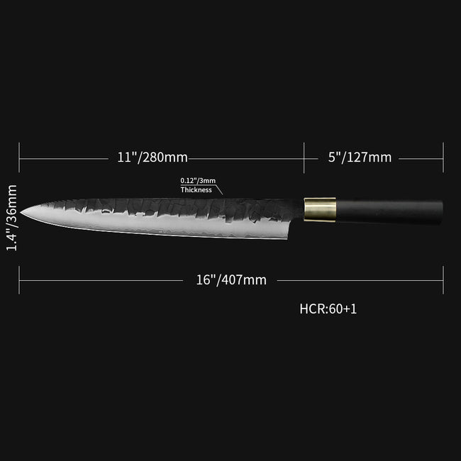 Kajiya Asakusa 11'' YanagiBa - Professional Japanese Kitchen Knife for Sushi & Fish Slicing with 3-Layer VG10 Steel Blade & Natural Wooden Handle (Olive/Ebony options) Main Image