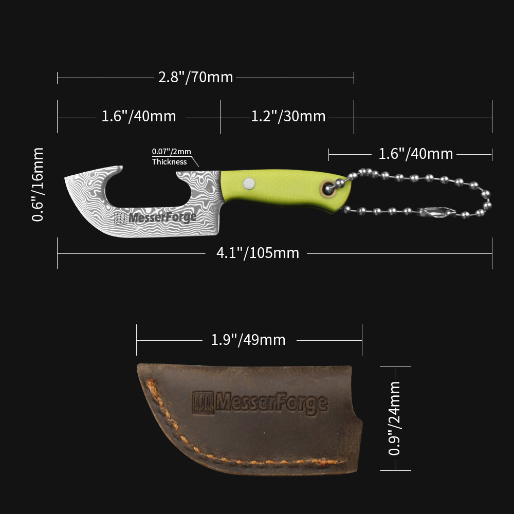 Co-Star 2.8'' Mini Cleaver - Chic Keychain Knife for Urban Adventures & Fruit Snacking｜67-Layer Damascus & Featherlight G10 (Only 9g!)