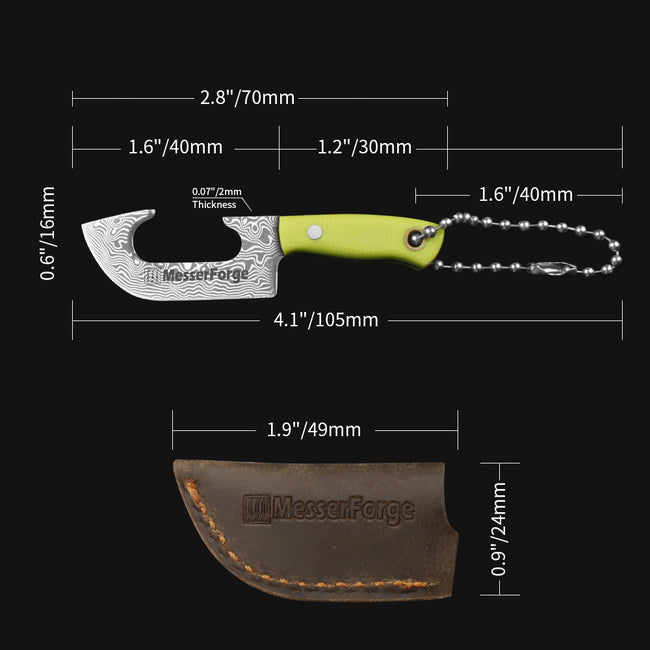 Co-Star 2.8'' Mini Cleaver - Chic Keychain Knife for Urban Adventures & Fruit Snacking｜67-Layer Damascus & Featherlight G10 (Only 9g!) Main Image