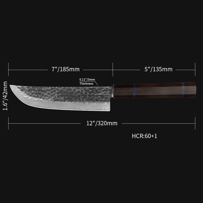 Kajiya Unnan 7" Japanese Hunting knife - Professional Meat & Poultry Deboning with Damascus Steel Blade & Ebony Wood Handle Main Image