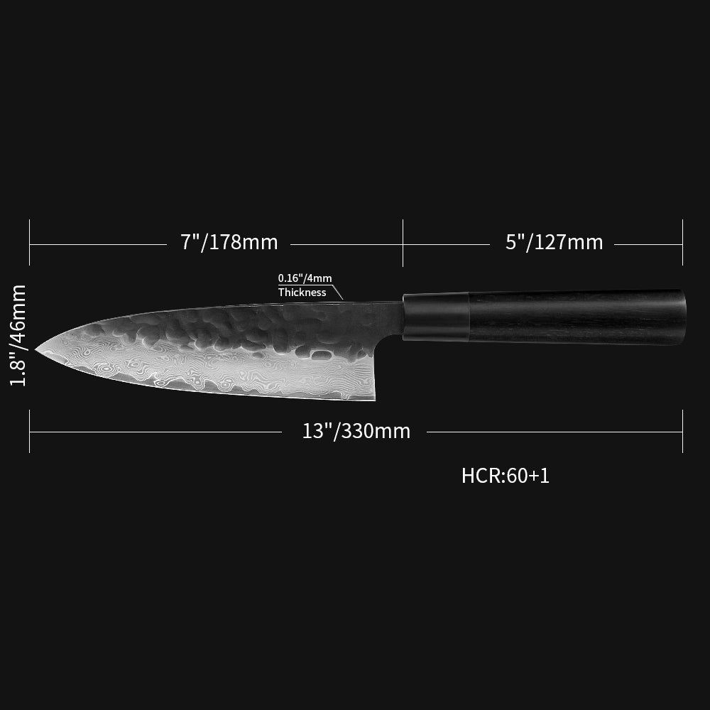 Kajiya Keikoku 7'' Deba - Professional Japanese Kitchen Knife for Fish Deboning & Heavy-Duty Butchering with 67-Layer Damascus VG10 Steel blade & Natural Wooden Handle (Ebony)